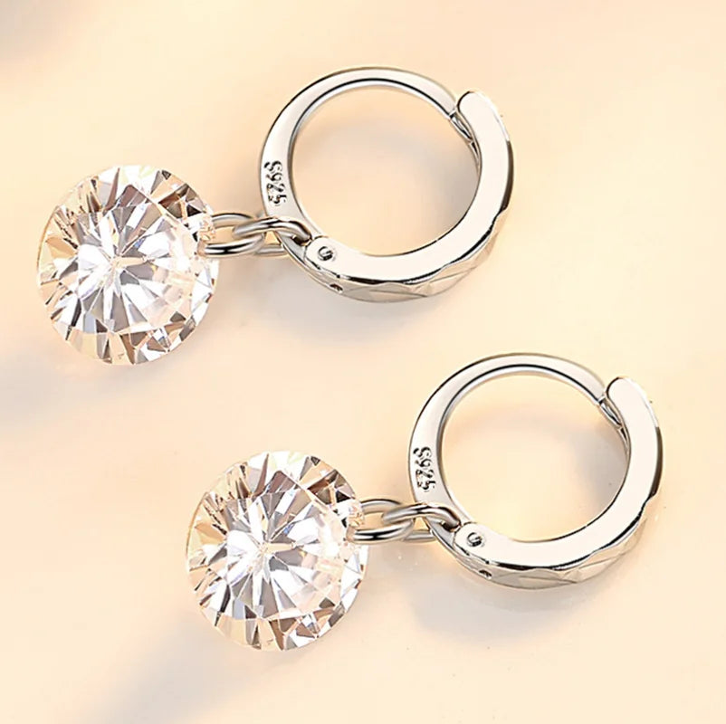 Sterling Silver 925 Moissanite Drop Earrings for Women Girls Trendy 2 Carat 8mm Total 4ct Jewelry