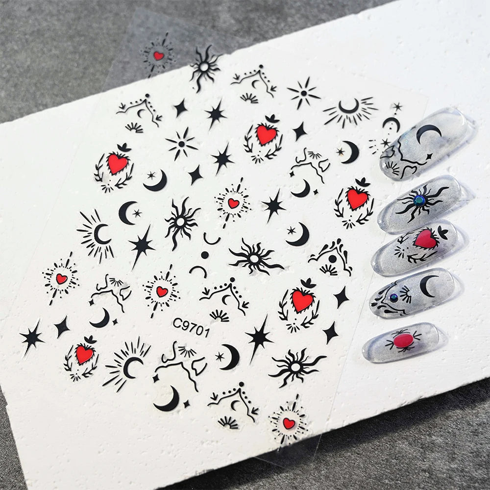 Star Sun Moon 3D Nail Stickers Bronzing Nail Art Gold Silver Styles Decal Self-Adhesive Slider