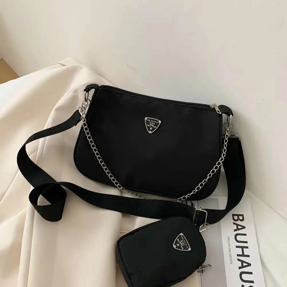 Fashion Casual Women's Crossbody Handbags Purse Set Shoulder 2 in1 Chain and Strap Sling Bags