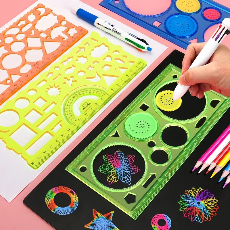 Fun Geometry Spirograph Drawing Stencils Set Painting Template Art Crafts Creative Kids Educational Toy Variety Ruler