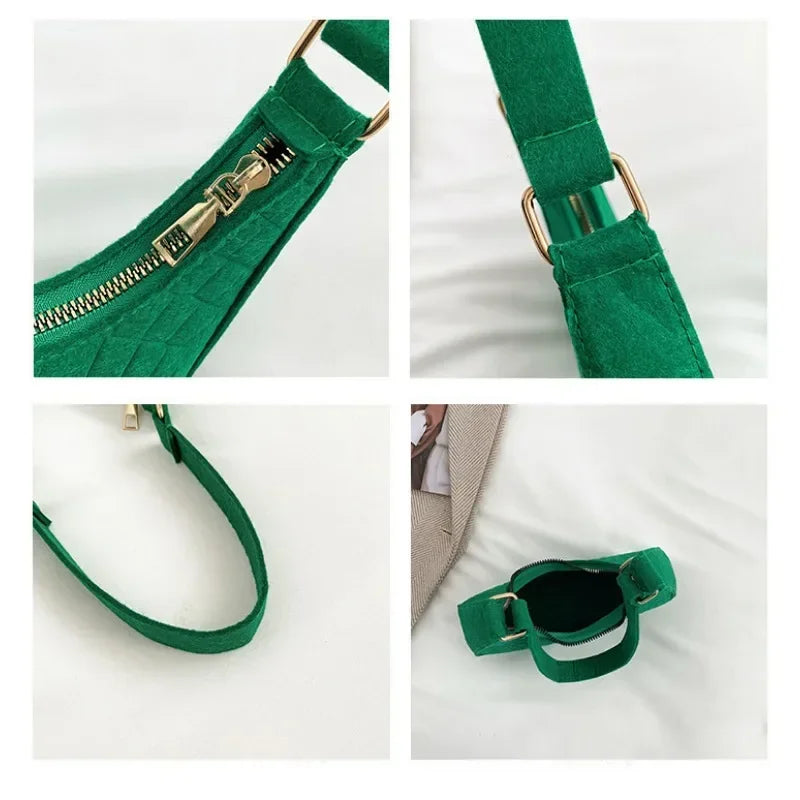 Women's Fashion Casual Felt Stone Pattern Shoulder Saddle Handbag Purse Underarm Crescent Messenger Bags