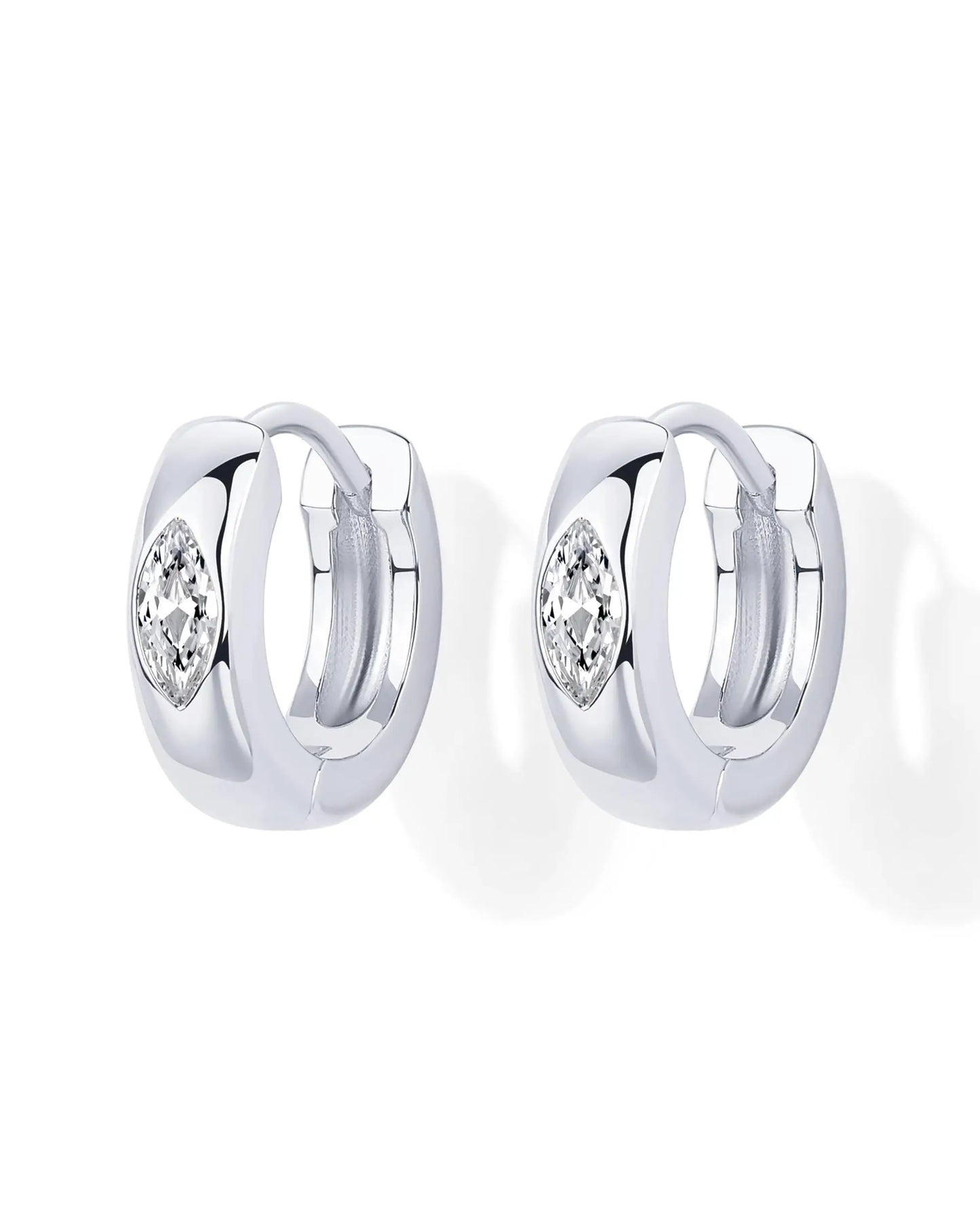 Huggie Hoops 14K Gold Plated Earrings With Sterling Silver Posts Cubic Zirconia Noble Marquise Small Earrings