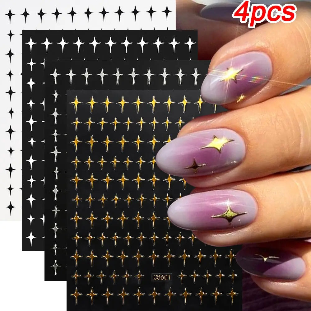 Star Sun Moon 3D Nail Stickers Bronzing Nail Art Gold Silver Styles Decal Self-Adhesive Slider