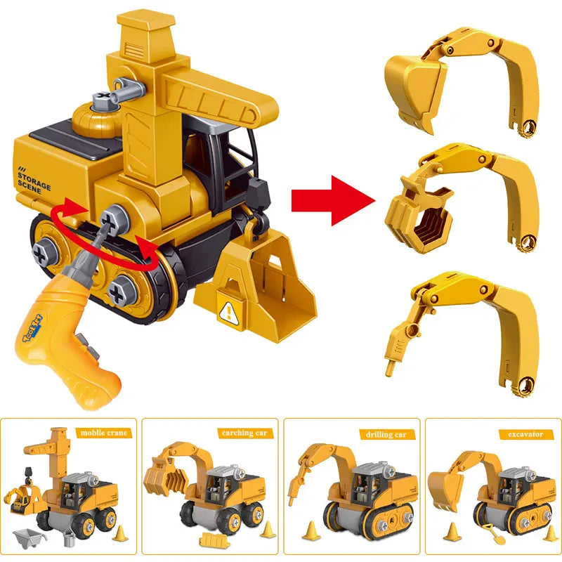Kids Engineering Building Vehicle Toy Set with Electric Drill Tools Children's Educational Assemble Sets