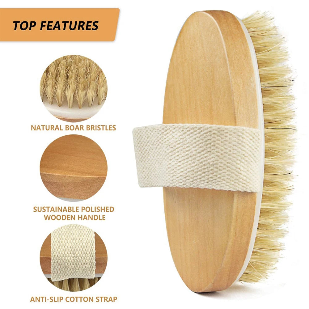 Wet or Dry Exfoliating Wooden Body Massage Brush for Bath Shower Natural Bristle Soft SPA Woman Man Skin Care Body Brush