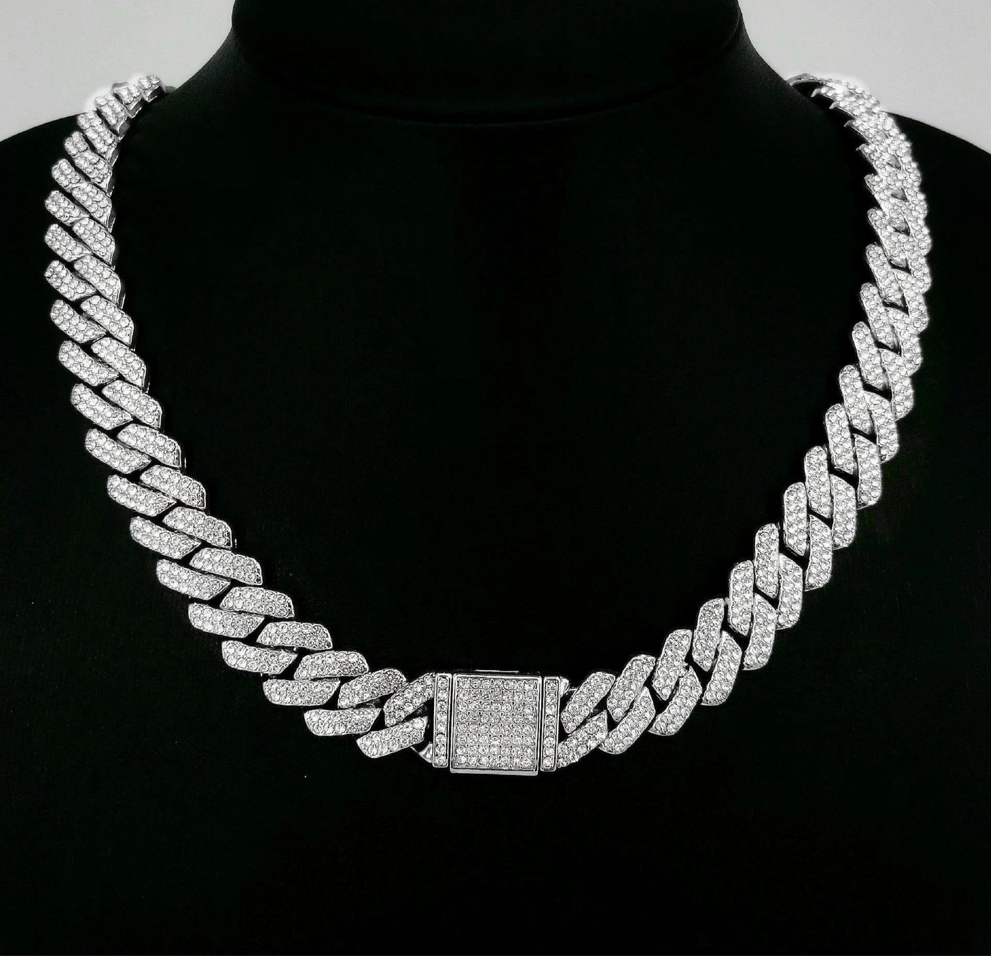 Exquisite Bling Paved Silver Gold Color Cuban Link Chain Necklaces for Men Miami Style 2 Row Rhinestone Crystals Necklace jewelry