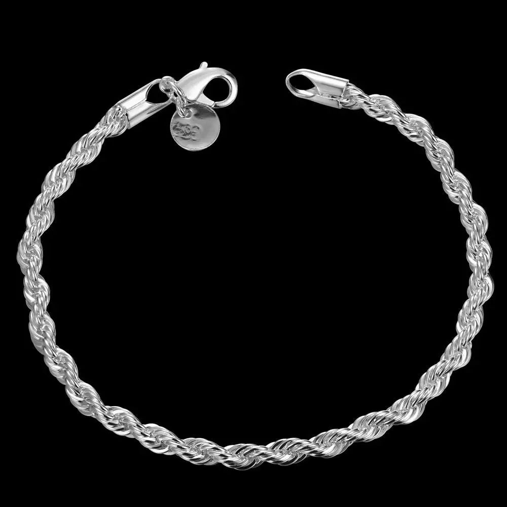 Fashion Twisted Rope 925 Sterling Silver Chain Bracelets for Men and Women Classic Jewelry Accessories