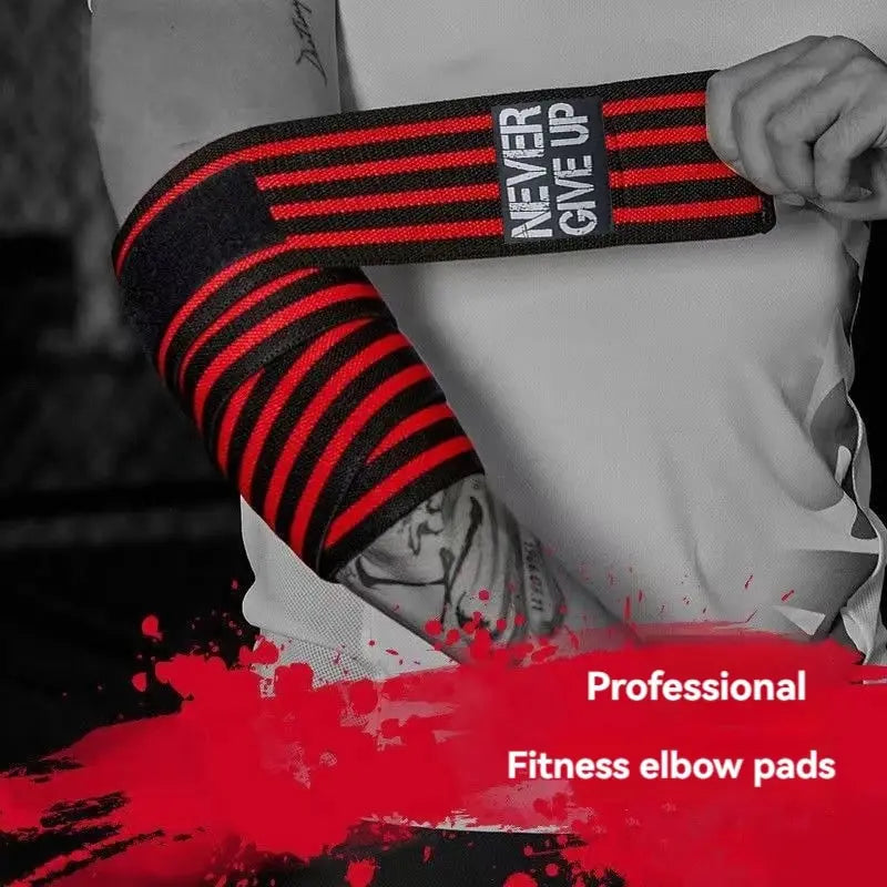 Long Elbow Guard Wrap Strap Pad for Sports Gym Bench Press Weightlifting Winding Pressure Protective Gear Equipment Booster Stripes