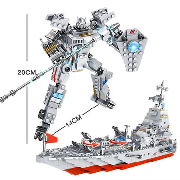 8 in 1 Army Ocean Cruiser Warship Building Blocks 1000pcs Set Aircraft Carrier Army Ship Transformer Bricks Toys for Children
