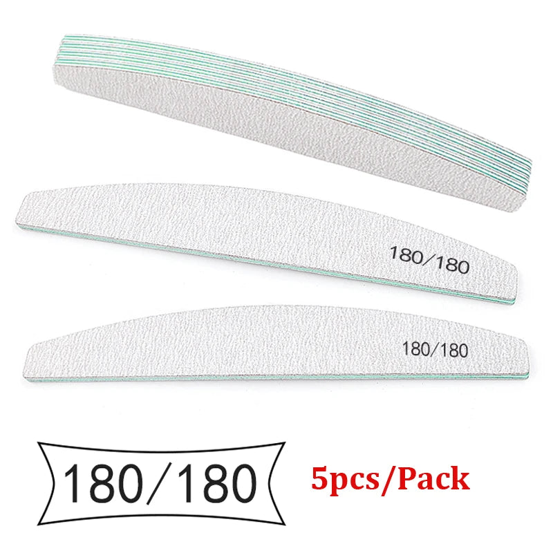 Professional Nail Files 5pcs Set Mix Color Limas 80/100/150/180/240 Grit Cuticle Remover Sandpaper Buffer Files Manicure Tool Set