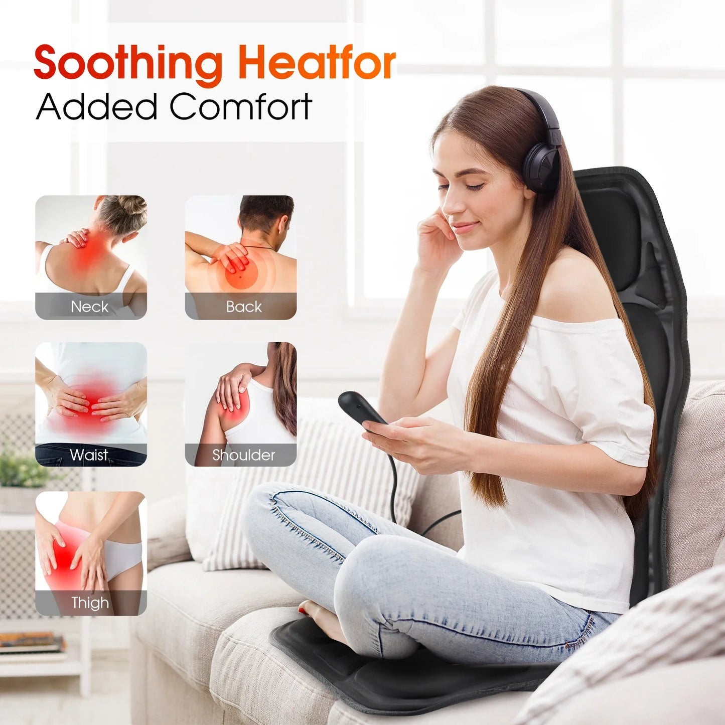 Full Body Electric Infrared Back Massager Chair Cushion Heating Vibration for Car Home Office Lumbar Neck Back Mattress Mat