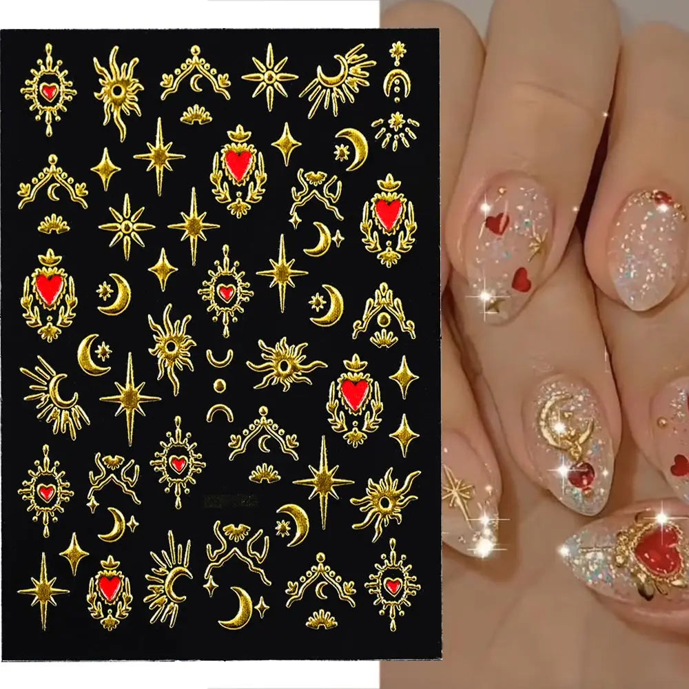 Star Sun Moon 3D Nail Stickers Bronzing Nail Art Gold Silver Styles Decal Self-Adhesive Slider