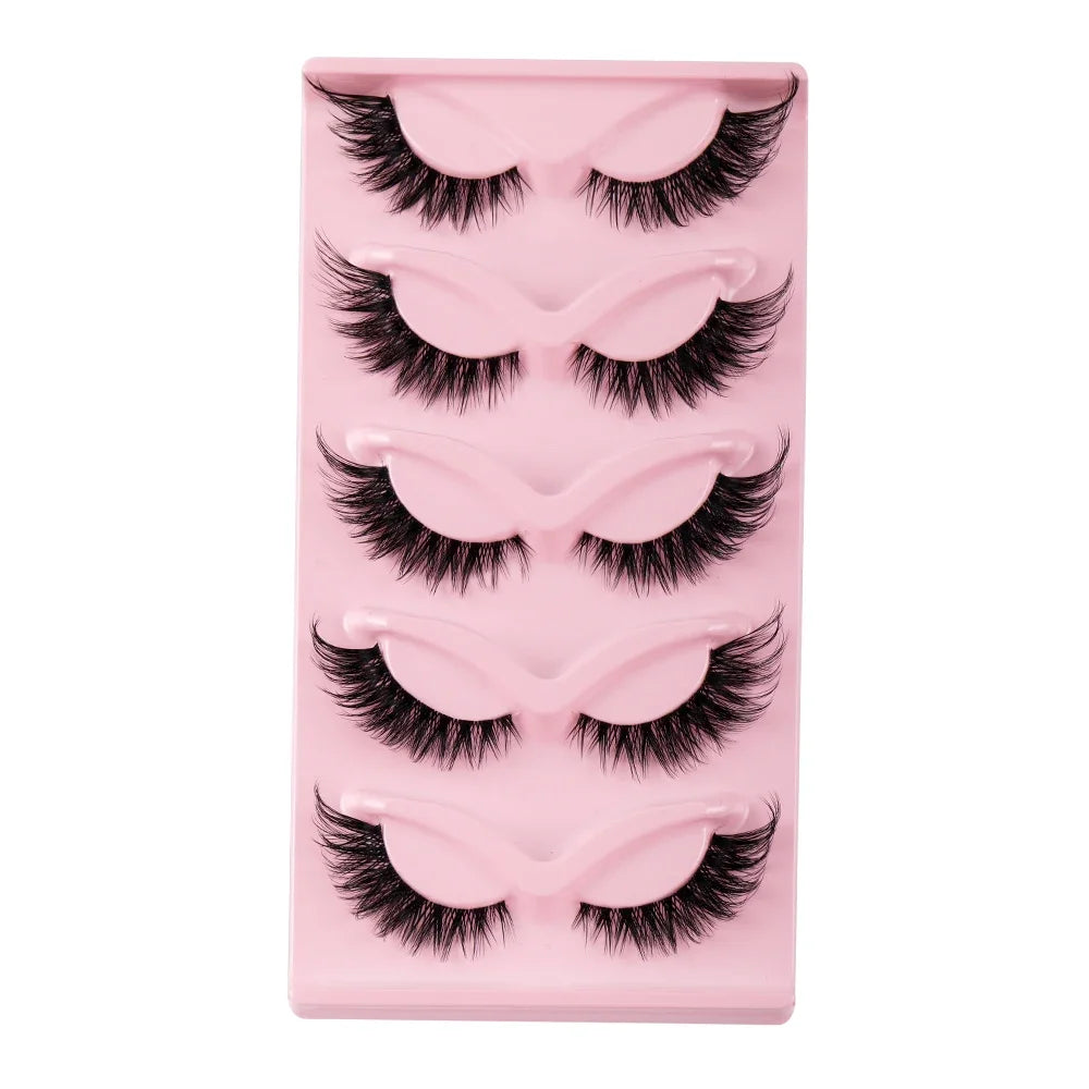 10pcs - 5 Pairs Cat Style Wispy Eyelashes Faux Mink Natural Long Manga Winged End Elongated False Lashes Eye Accessories