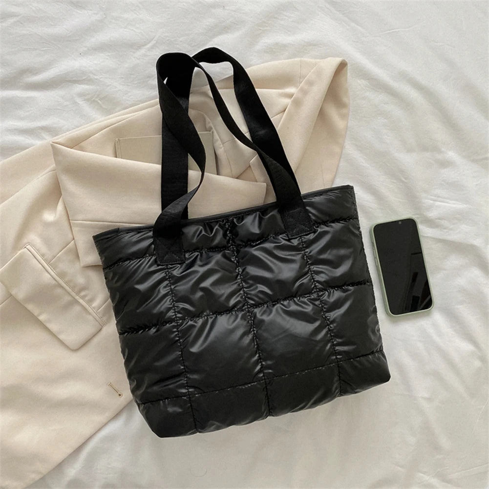 Large Capacity Quilted Fashion Women's Shoulder Tote Handbag Cotton Padded Top-handle Bags