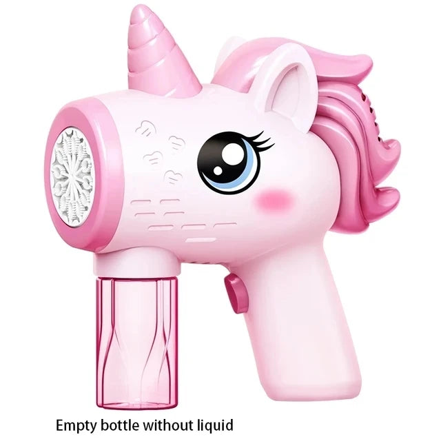 Automatic Unicorn Electric Bubble Gun Toy Fun Bubble Machine Automatic Soap Blower with Lights for Children Entertainment
