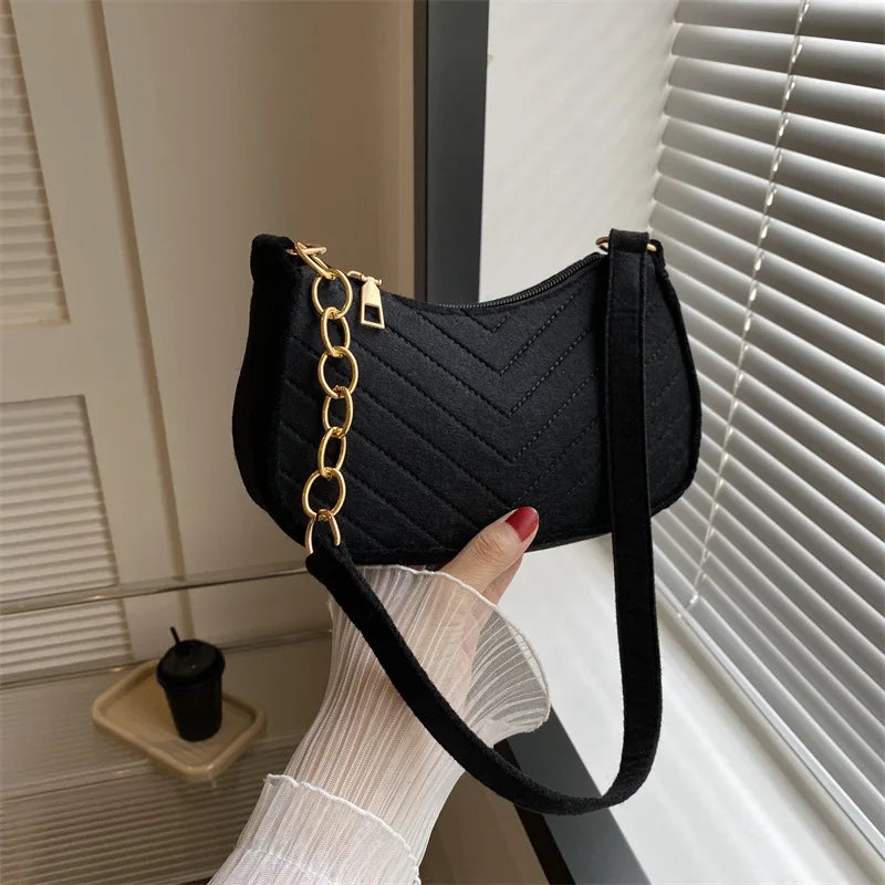 Fashion Mini Felt Saddle Shoulder Handbag Purse for Women Beautiful Crescent Crossbody Messenger Bags