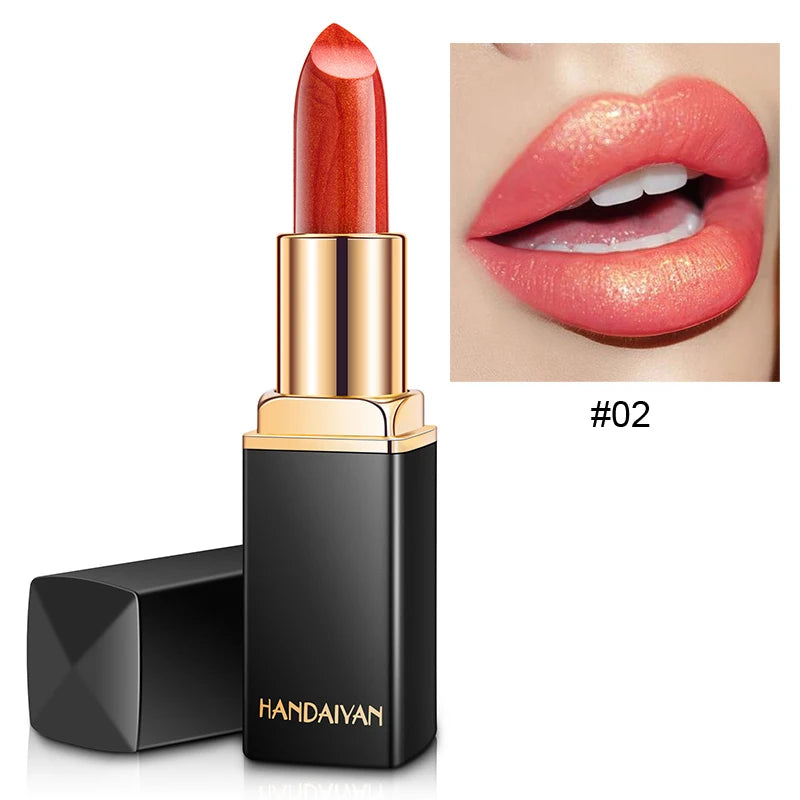 Beautiful Shiny Pearl Moisturizing Lipstick Black Tube Gold Rich Color Long Lasting Many Colors to Choose From
