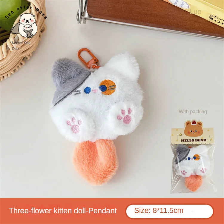 Adorable Plush Cat Doll Pendant Keychain for Backpacks School Bags Doll Keyring Decorative Gift