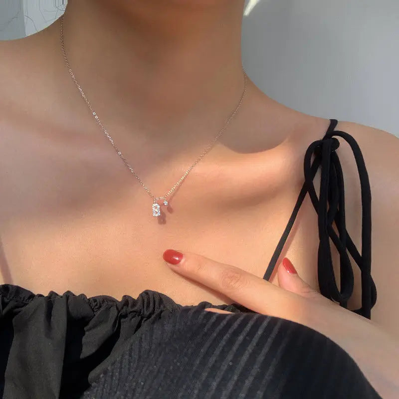 Elegant Crystal Initials Letter 925 Sterling Silver Chain Necklaces for Women Shiny Pendant Collar Jewelry Accessories