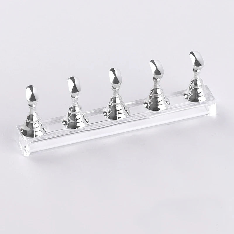 Magnetic Nail Holder False Nail Tip Practice Stand 5pcs/Set Crystal Base Holder Display for Nail Salon or DIY & Practice at Home