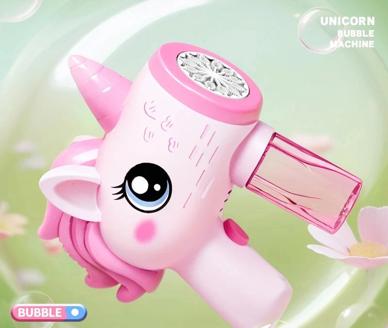 Automatic Unicorn Electric Bubble Gun Toy Fun Bubble Machine Automatic Soap Blower with Lights for Children Entertainment