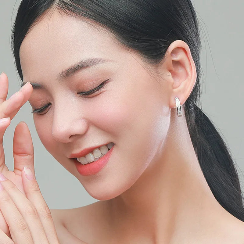 Sterling Silver Shiny Zircon Hoop Earrings for Women Girls Fashionable and Elegant Jewelry Earrings