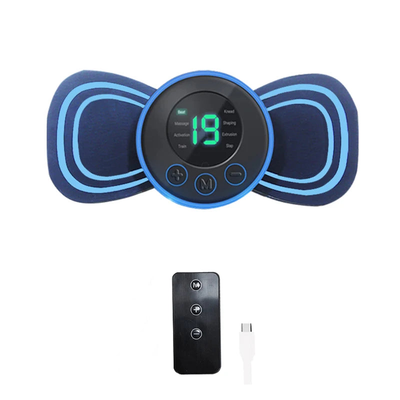 Mini Portable Back Neck and Spine Remote Control Massager with Patches for Full Body Massage with Multi-mode Adjustment