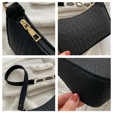 Luxury Crocodile Pattern Felt Women's Satchel Shoulder Crossbody Purse Handbag Fashion Chain Tote Ladies Bag