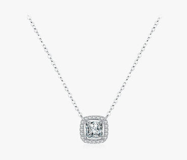 Luxurious Square Crystal 925 Sterling Silver Shiny Pendant Chain Necklace for Women Fine Jewelry Charm