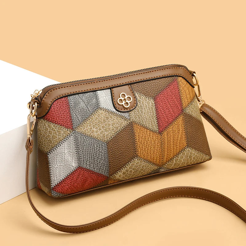 Elegant Geometric Design High Quality Leather Women's Compact Shoulder Handbags Purses Luxury Lady Messenger Bag Satchels