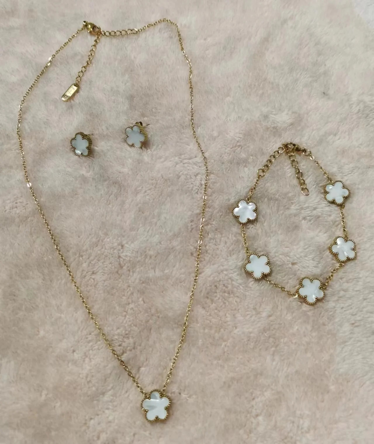 Five Leaf Clover Adjustable Lucky Design Gold Plated Stainless Steel 316L Plant Flower Bracelet Earrings Necklace With Petals Women's Luxury Gifts