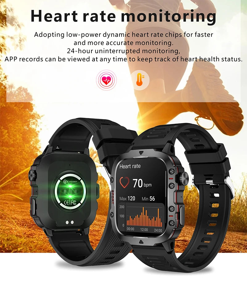 Outdoor Sports Smart Watch IP68 3ATM Waterproof Fitness Tracker Health Monitor 1.96" Bluetooth Call Digital Watch