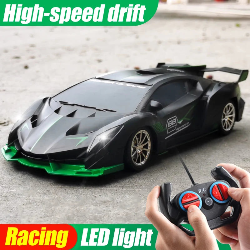 RC Racing Car with LED Lights 2.4G Radio Remote Control 1/18 Scale Sports Cars For Children Racing Drive Vehicle Drift Boys Girls Toys