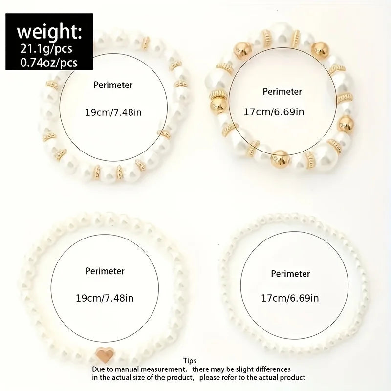 Elegant White Beads Bracelets for Women Girls Gold Color Accents High Grade Layered Fashion Jewelry
