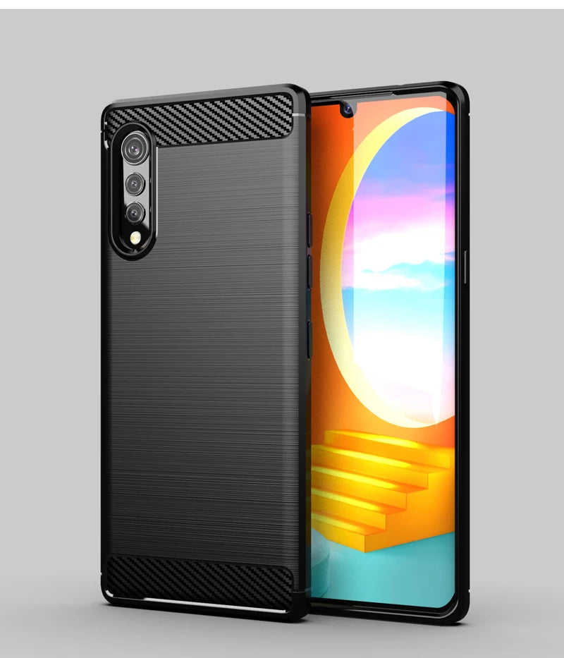 Shockproof Carbon Fiber Silicone Phone Case for LG Velvet 5G Rubber Bumper Cover