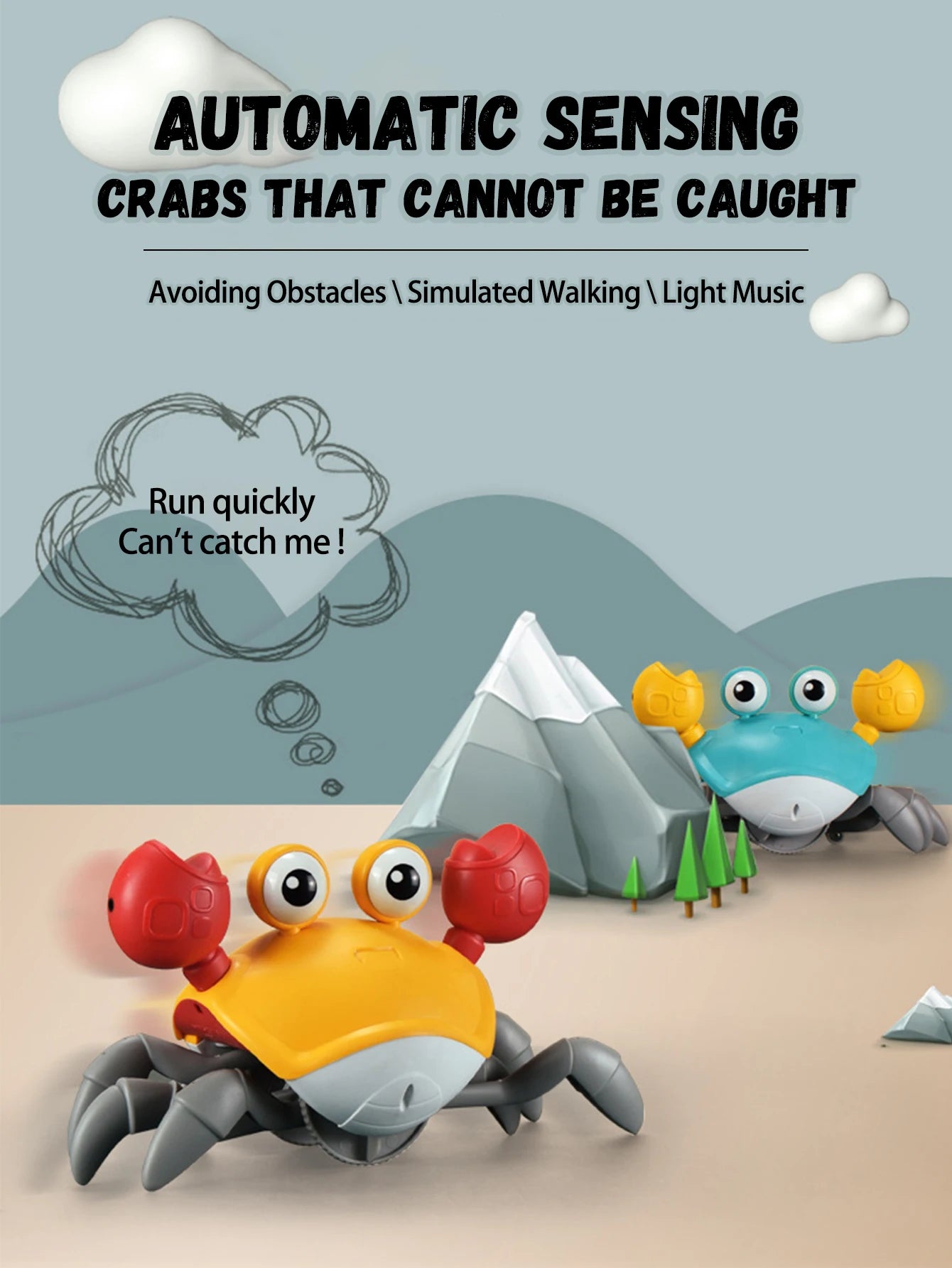 Auto-Sensing Escape Crab Electronic Pet Crawling Avoiding Obstacles Toy With Sounds for Kids and Children