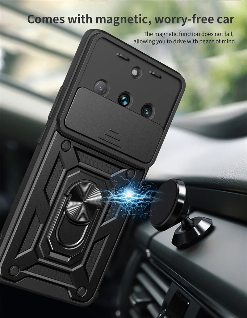 Durable Shockproof Phone Case for Realme 11 Pro Plus 5G Camera Protection Magnetic Ring Holder Back Cover