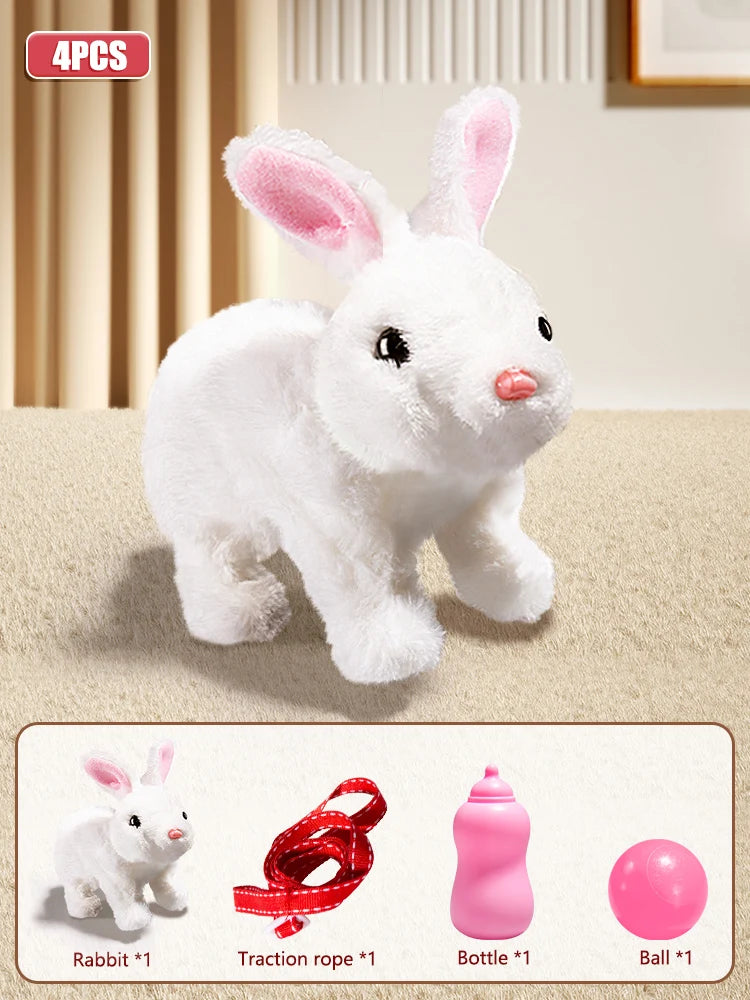 Plush Cute Electronic Pet Rabbit With Sound Animal DIY Change Clothes Game Walking Moving Pet Toys for Kids Children