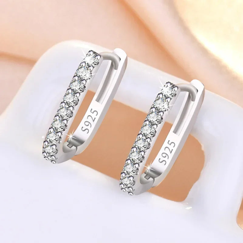 Lovely Crystal 925 Sterling Silver Hoop Earrings for Women Fine Exquisite Jewelry Accessories