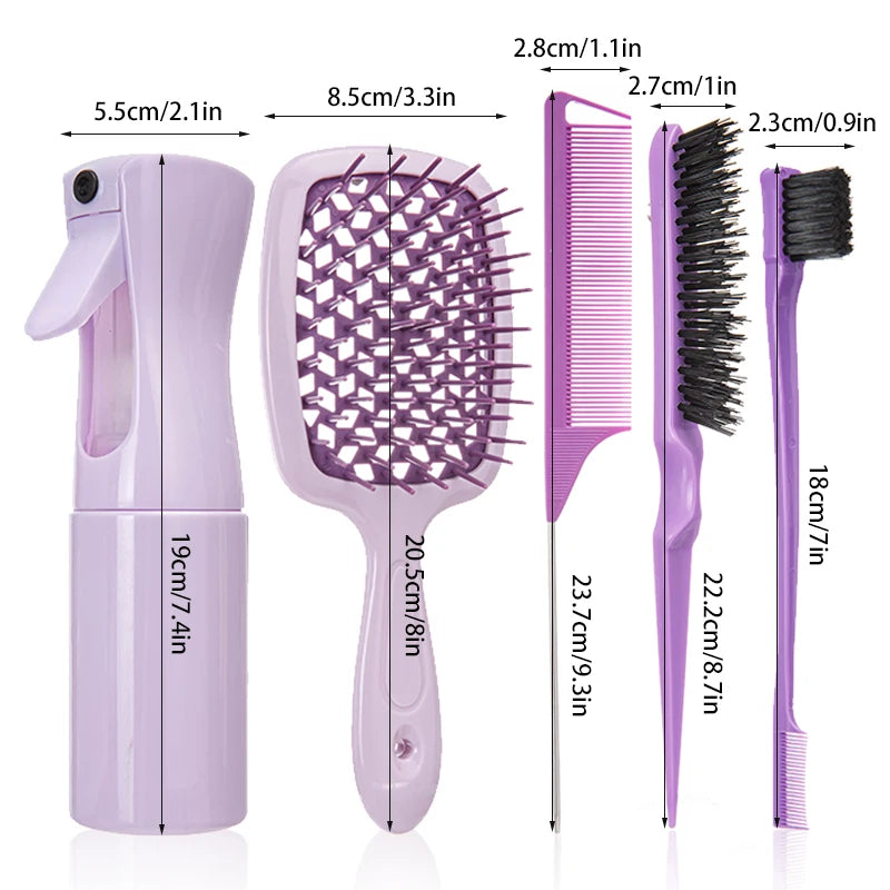 Detangling 5pcs Comb Hair Brushes Set Curly Hair Curved Rat Tail Brush Hair Care Tools