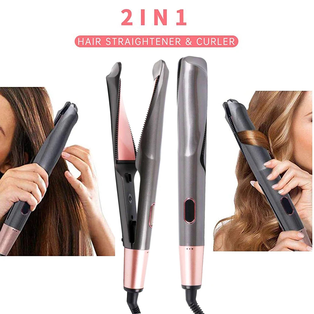 Professional 2 in 1 Negative Ion Twist Hair Straightener and Curler Straightening Curling Iron Fast Heating Hair Styling Tool