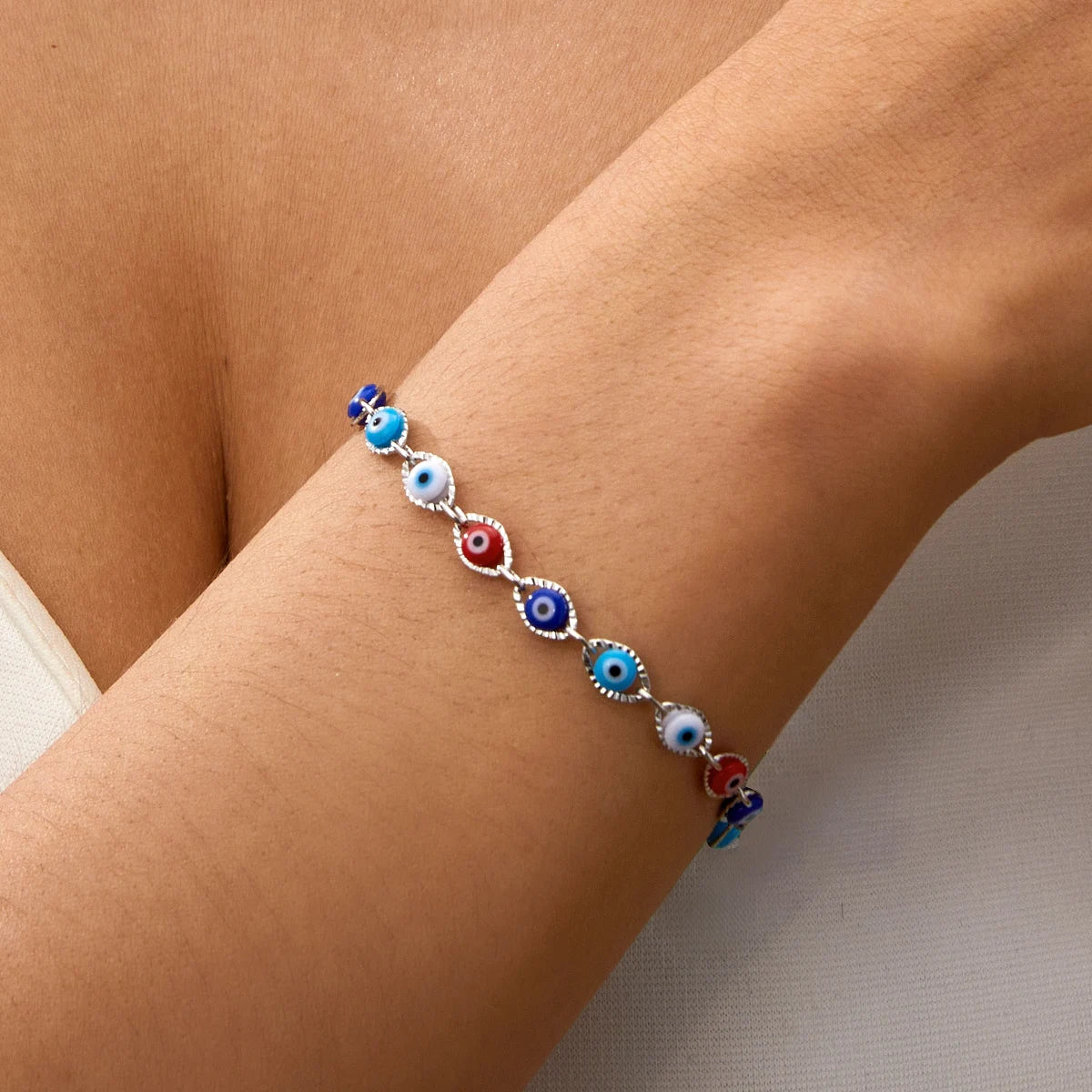 Exquisite Lucky Blue Evil Eye Beads Bracelets for Women Men Fashion Bead Silver Gold Color Metal Chain Adjustable Bangle Jewelry