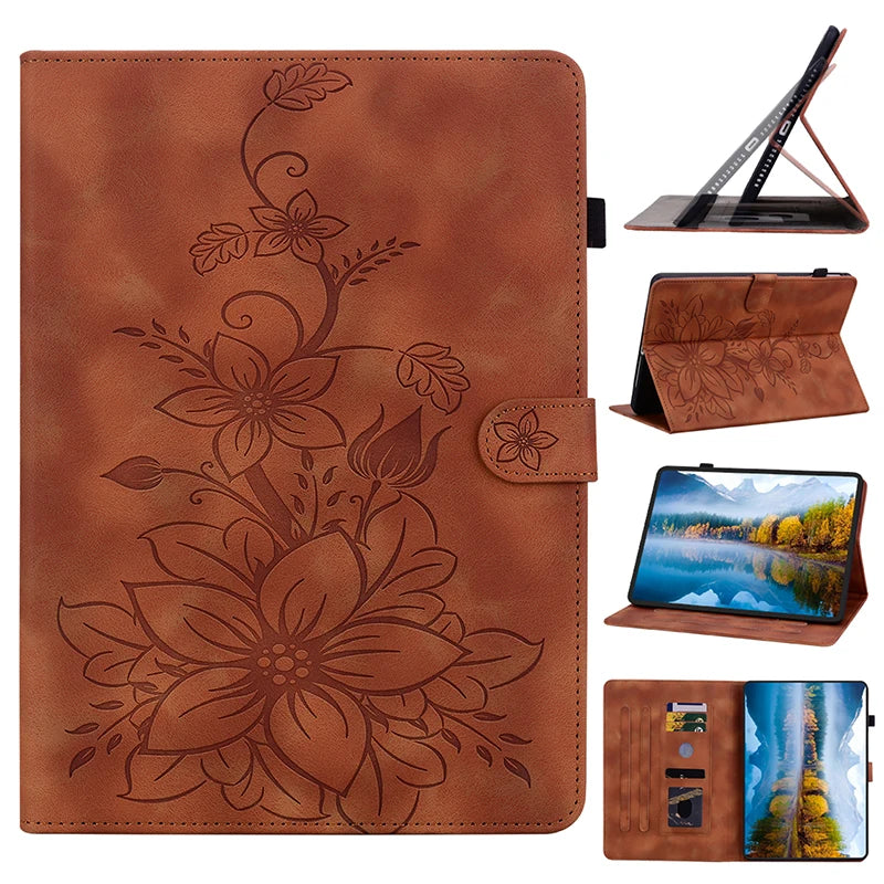 Luxury Leather Wallet Stand Case for Amazon Fire Max 11 HD10 HD8 Plus Fire 7 and Kindle Paperwhite 5 Protective Floral Embossed Tablet Cover