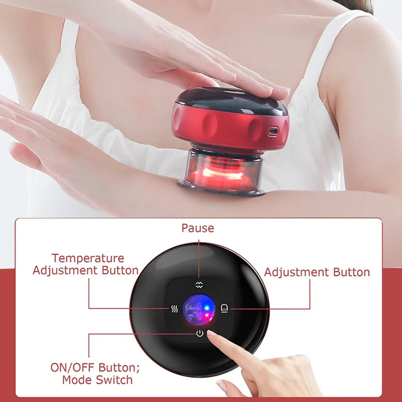 Electric Vacuum Cupping Body Scraping Massage Stimulator Smart Heating Suction Cup Device for Back, Neck and Arms