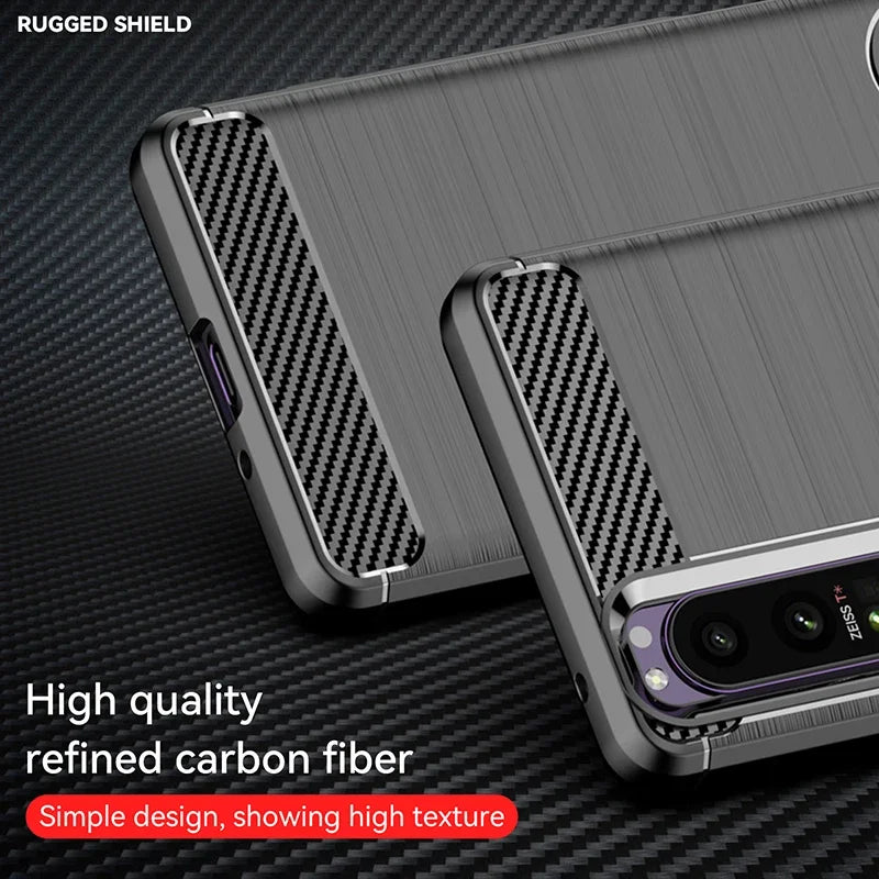 Shockproof Carbon Fiber Silicone Case for Sony Xperia 10 5 1 II III IV V VI Brushed Texture Protective Back Cover Case