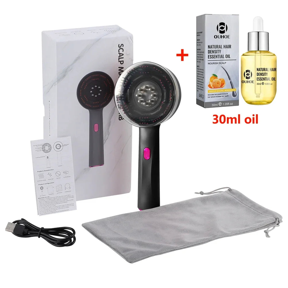 Red Light Laser Technology Electric Portable Massage Comb for Scalp and Hair Follicles Essence Oil Applicator 3 Modes Stimulate Hair Growth