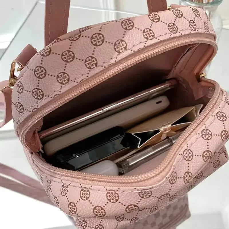 Luxury Fashion Leather Backpack School Bag for Women Four Leaf Clover Popular Design Shoulder Handbag