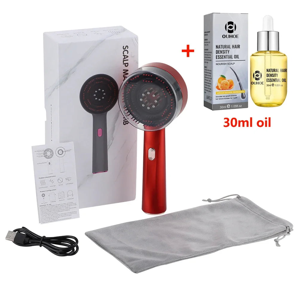 Red Light Laser Technology Electric Portable Massage Comb for Scalp and Hair Follicles Essence Oil Applicator 3 Modes Stimulate Hair Growth