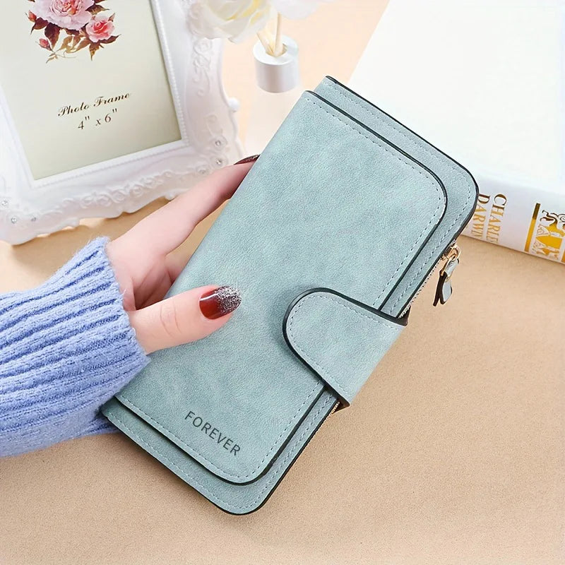 Frosted Suede Leather Women's Tri Fold Fashion Wallet Clutch Multi-Card Mini Purse Accessory