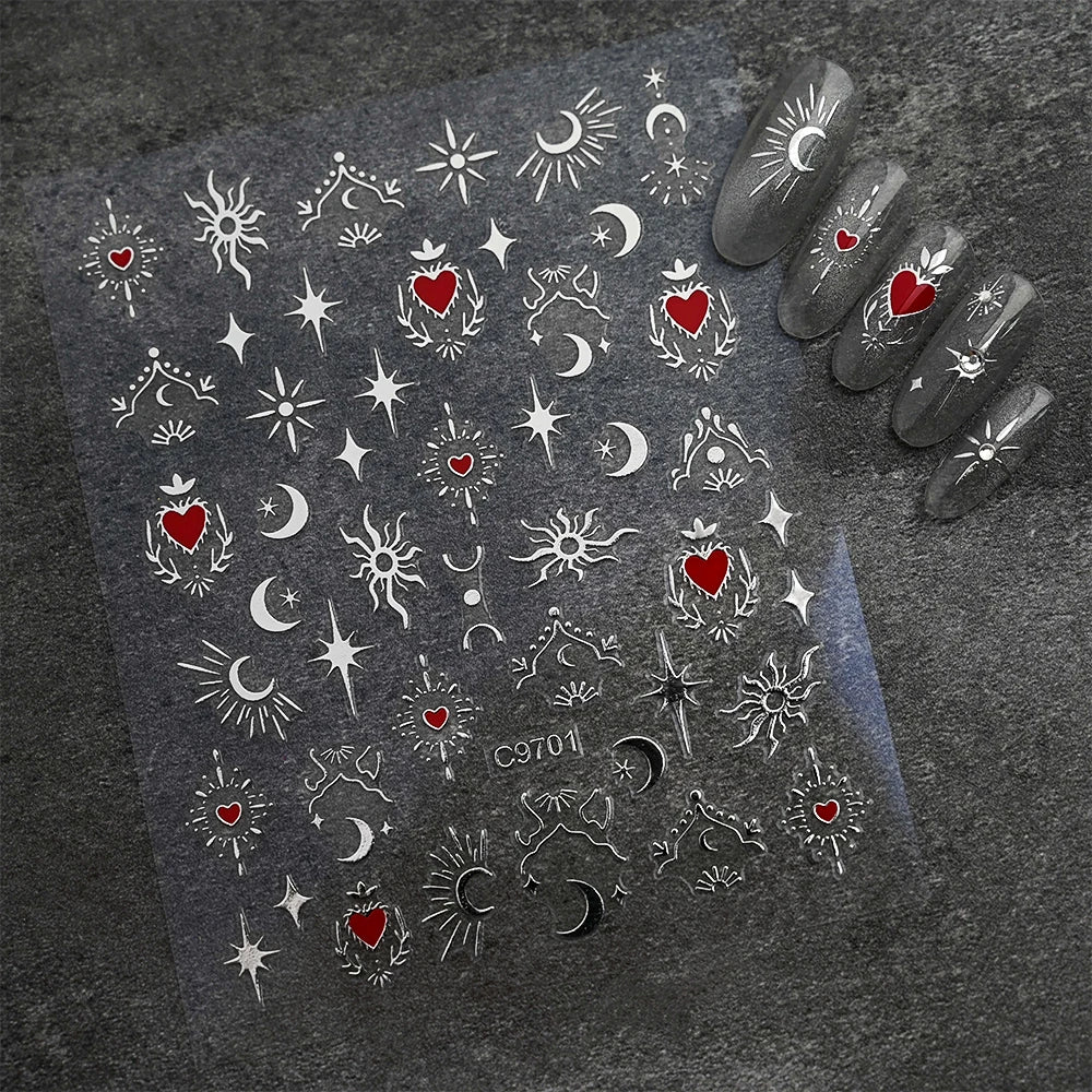 Star Sun Moon 3D Nail Stickers Bronzing Nail Art Gold Silver Styles Decal Self-Adhesive Slider